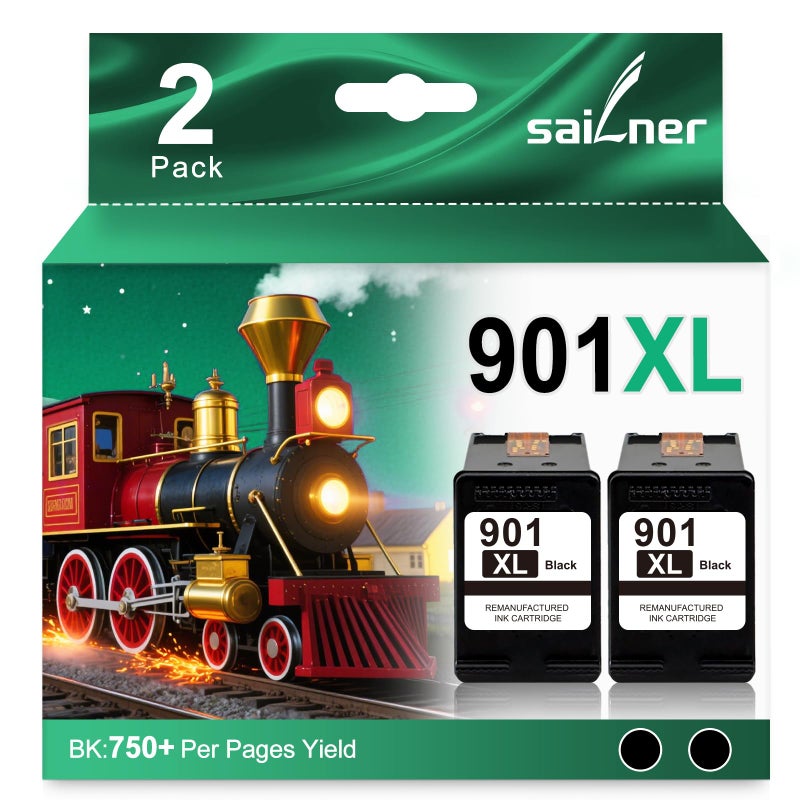 SAILNER 901XL Black Ink Cartridges(2-Pack) Remanufactured Ink for HP 901 901XL Ink Cartridges Work for HP Officejet 4500 J4524 J4540 J4550 J4580 J4624 J4680 Printer Ink 901 XL (High-Yield Black) - Image 1